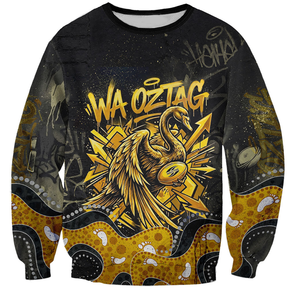 Personalised Western Australia Oztag Swan Sweatshirt Black Gold Graffiti Aboriginal Dot Pattern