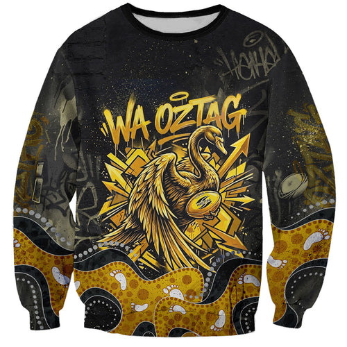 Personalised Western Australia Oztag Swan Sweatshirt Black Gold Graffiti Aboriginal Dot Pattern