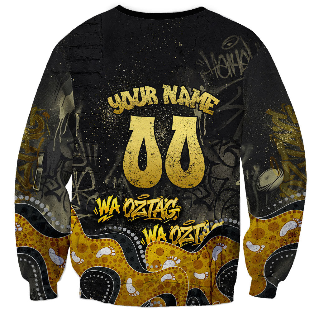 Personalised Western Australia Oztag Swan Sweatshirt Black Gold Graffiti Aboriginal Dot Pattern