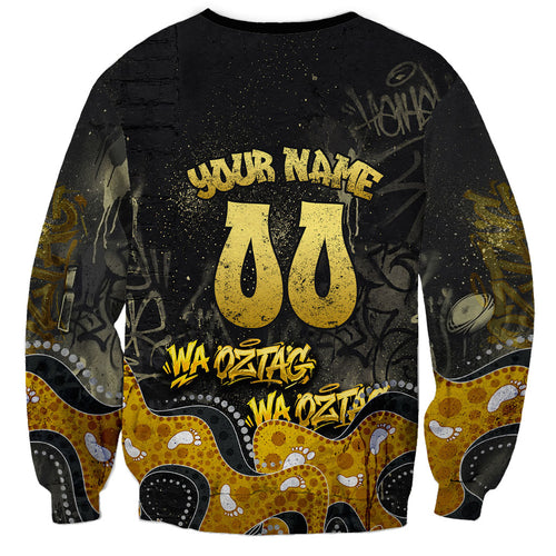 Personalised Western Australia Oztag Swan Sweatshirt Black Gold Graffiti Aboriginal Dot Pattern