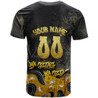 Personalised Western Australia Oztag Swan T Shirt Black Gold Graffiti Aboriginal Dot Pattern