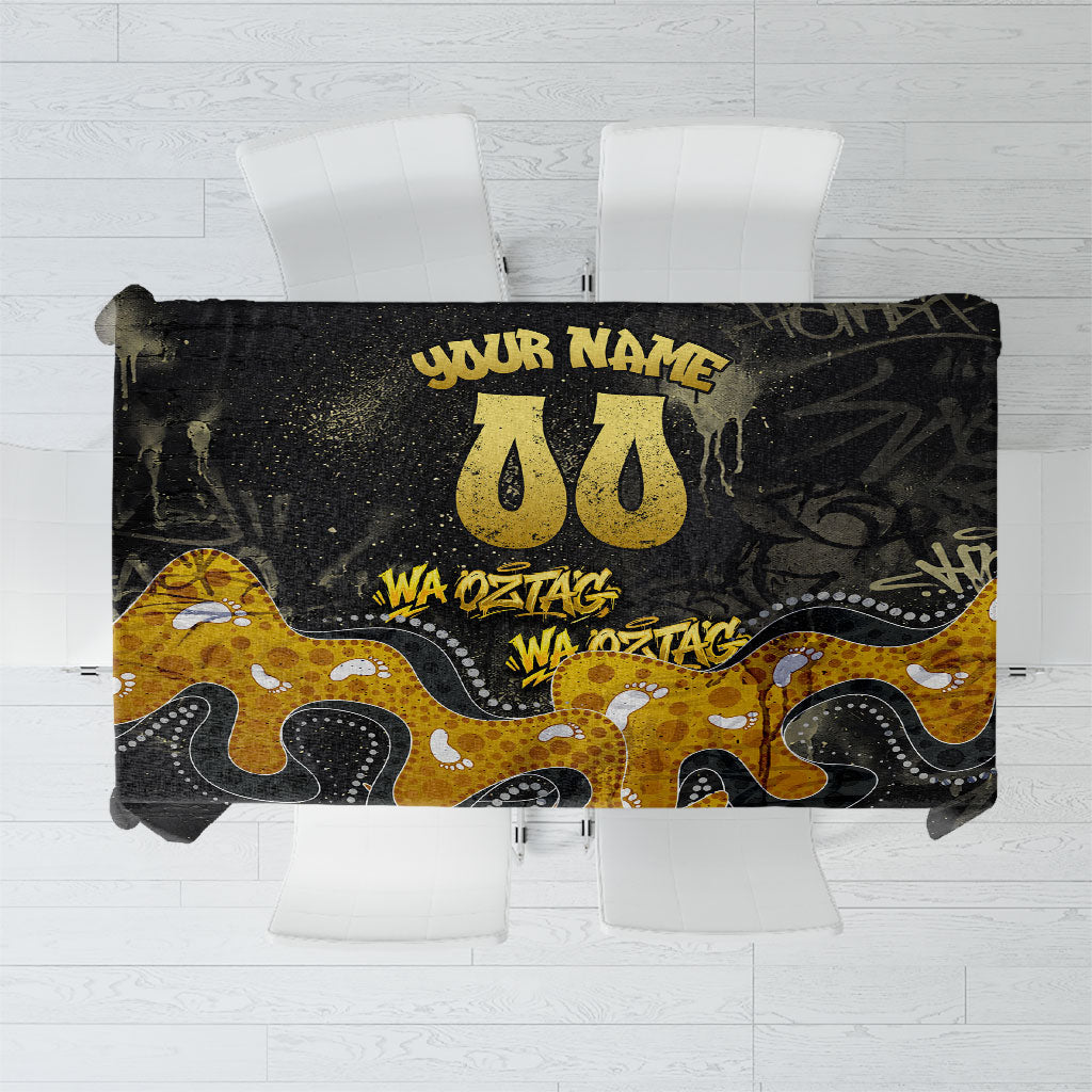 Personalised Western Australia Oztag Swan Tablecloth Black Gold Graffiti Aboriginal Dot Pattern