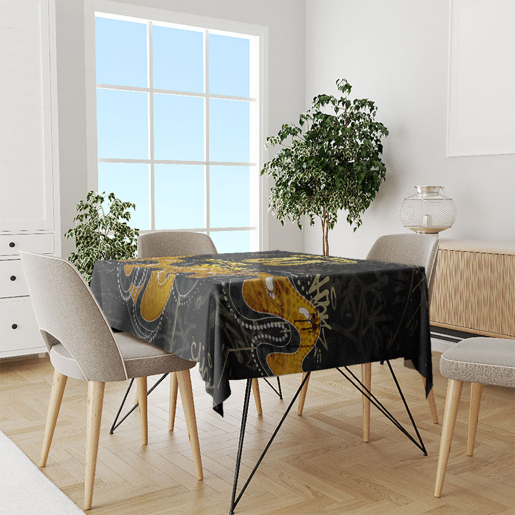 Personalised Western Australia Oztag Swan Tablecloth Black Gold Graffiti Aboriginal Dot Pattern