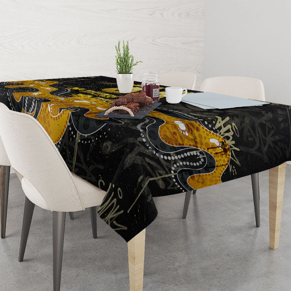 Personalised Western Australia Oztag Swan Tablecloth Black Gold Graffiti Aboriginal Dot Pattern