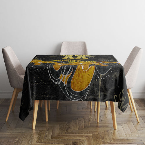 Personalised Western Australia Oztag Swan Tablecloth Black Gold Graffiti Aboriginal Dot Pattern