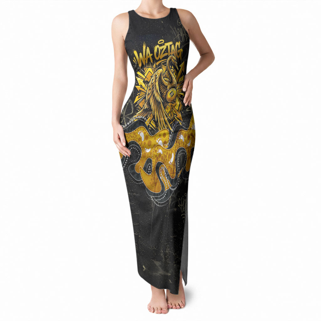 Personalised Western Australia Oztag Swan Tank Maxi Dress Black Gold Graffiti Aboriginal Dot Pattern