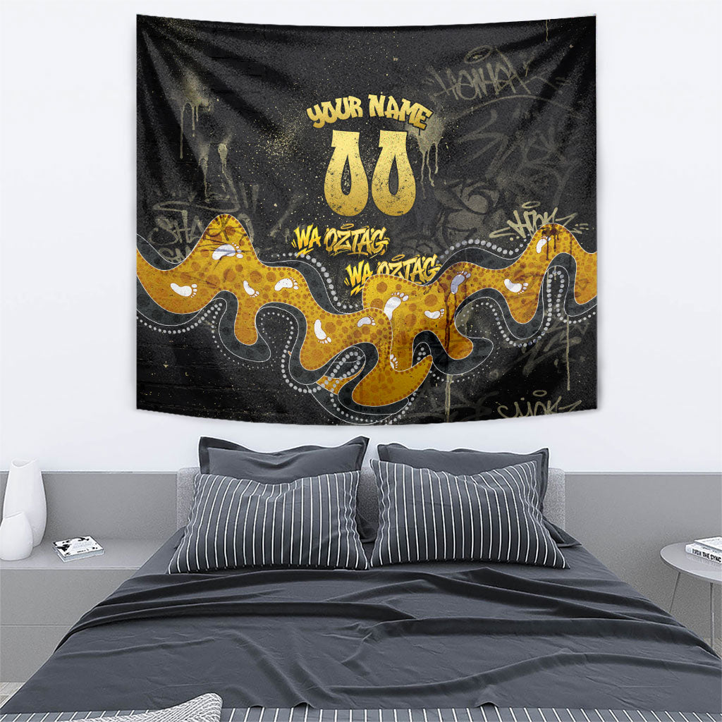 Personalised Western Australia Oztag Swan Tapestry Black Gold Graffiti Aboriginal Dot Pattern
