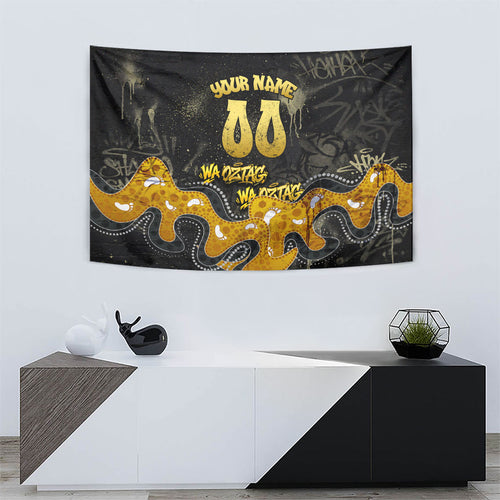 Personalised Western Australia Oztag Swan Tapestry Black Gold Graffiti Aboriginal Dot Pattern
