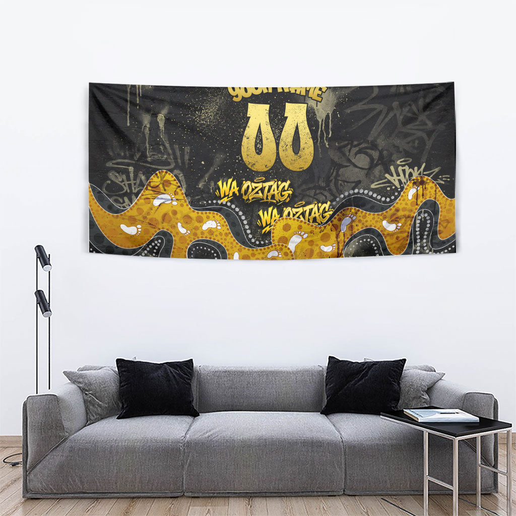 Personalised Western Australia Oztag Swan Tapestry Black Gold Graffiti Aboriginal Dot Pattern
