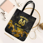Personalised Western Australia Oztag Swan Tote Bag Black Gold Graffiti Aboriginal Dot Pattern