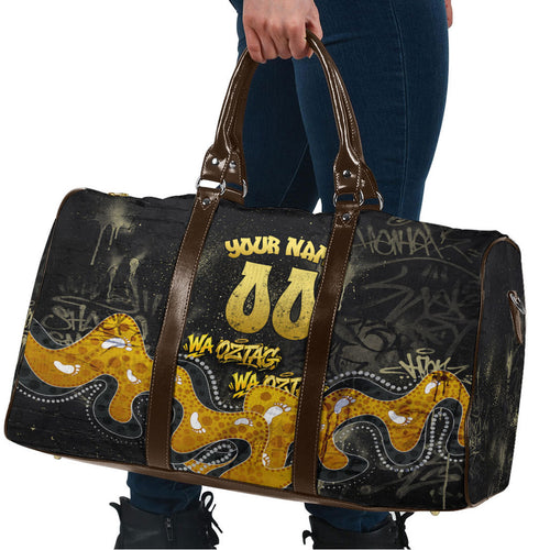 Personalised Western Australia Oztag Swan Travel Bag Black Gold Graffiti Aboriginal Dot Pattern