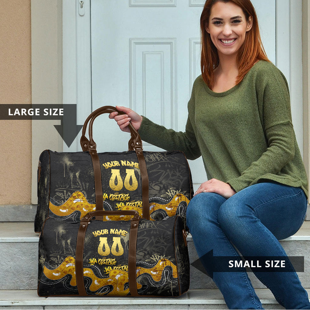 Personalised Western Australia Oztag Swan Travel Bag Black Gold Graffiti Aboriginal Dot Pattern