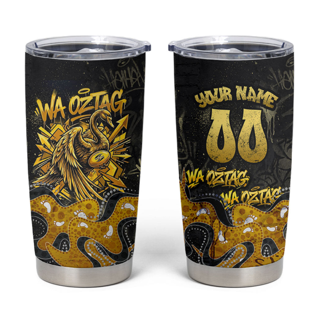 Personalised Western Australia Oztag Swan Tumbler Cup Black Gold Graffiti Aboriginal Dot Pattern