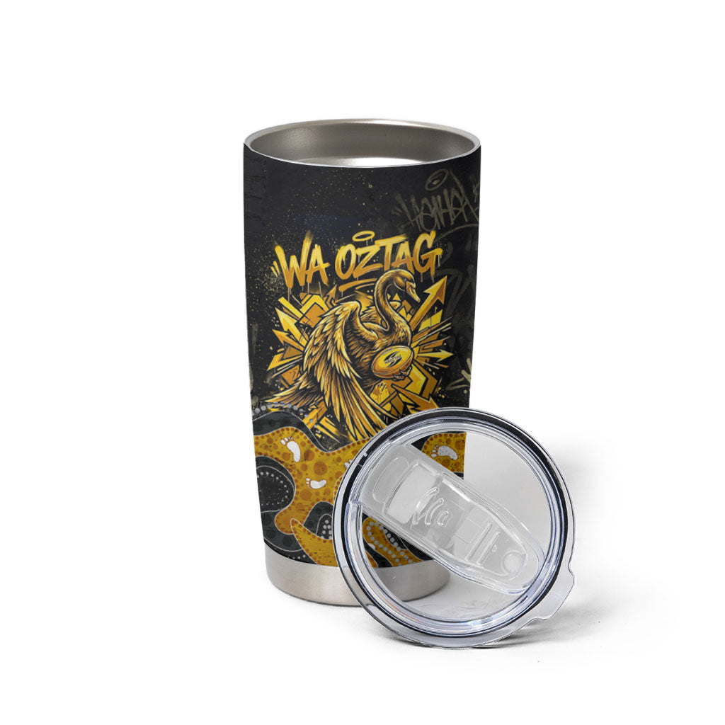 Personalised Western Australia Oztag Swan Tumbler Cup Black Gold Graffiti Aboriginal Dot Pattern