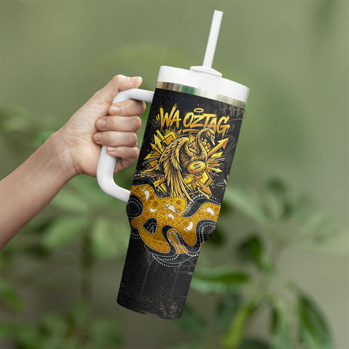 Personalised Western Australia Oztag Swan Tumbler With Handle Black Gold Graffiti Aboriginal Dot Pattern
