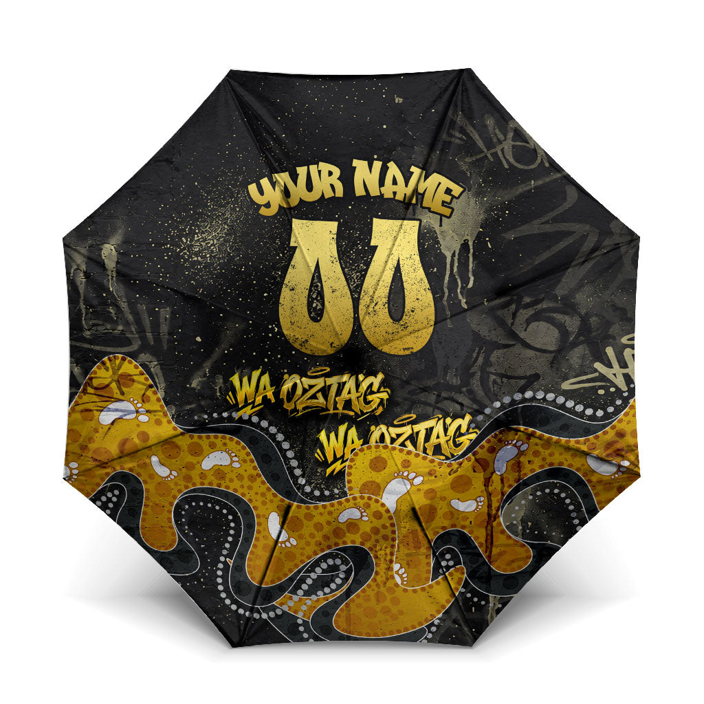 Personalised Western Australia Oztag Swan Umbrella Black Gold Graffiti Aboriginal Dot Pattern