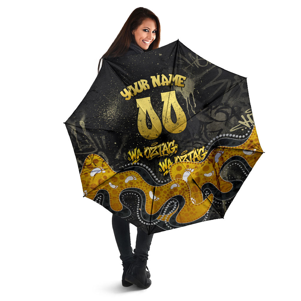 Personalised Western Australia Oztag Swan Umbrella Black Gold Graffiti Aboriginal Dot Pattern