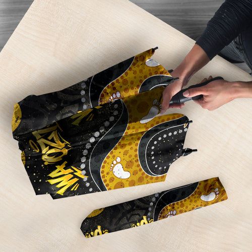 Personalised Western Australia Oztag Swan Umbrella Black Gold Graffiti Aboriginal Dot Pattern