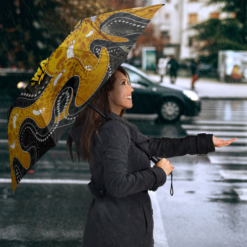 Personalised Western Australia Oztag Swan Umbrella Black Gold Graffiti Aboriginal Dot Pattern