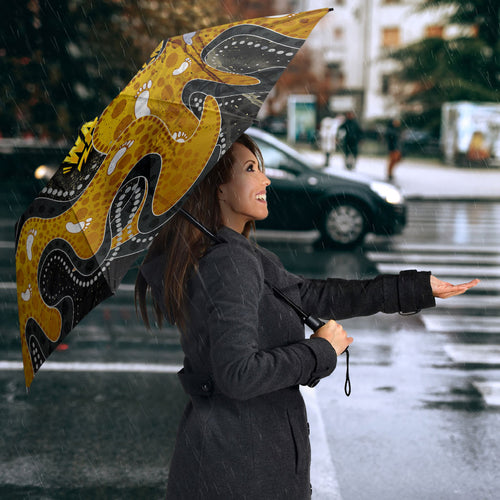 Personalised Western Australia Oztag Swan Umbrella Black Gold Graffiti Aboriginal Dot Pattern