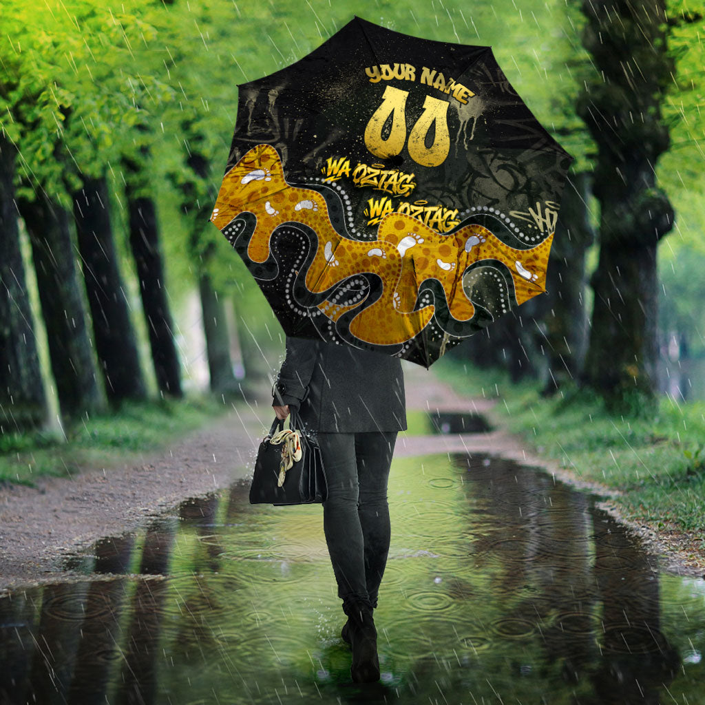 Personalised Western Australia Oztag Swan Umbrella Black Gold Graffiti Aboriginal Dot Pattern