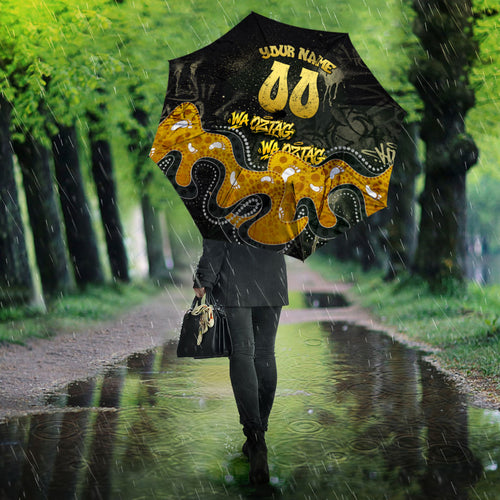 Personalised Western Australia Oztag Swan Umbrella Black Gold Graffiti Aboriginal Dot Pattern