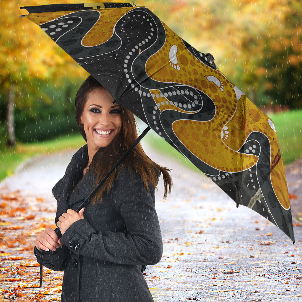 Personalised Western Australia Oztag Swan Umbrella Black Gold Graffiti Aboriginal Dot Pattern