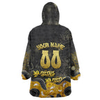 Personalised Western Australia Oztag Swan Wearable Blanket Hoodie Black Gold Graffiti Aboriginal Dot Pattern