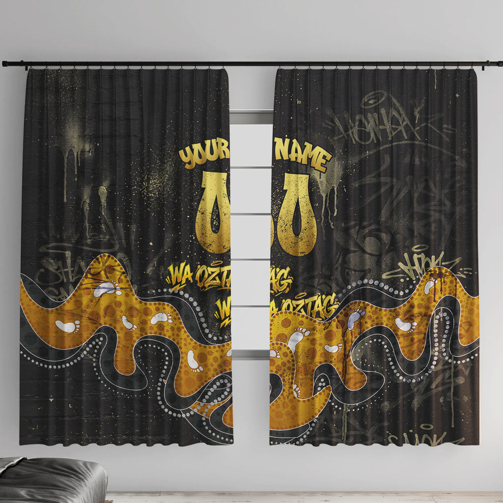 Personalised Western Australia Oztag Swan Window Curtain Black Gold Graffiti Aboriginal Dot Pattern