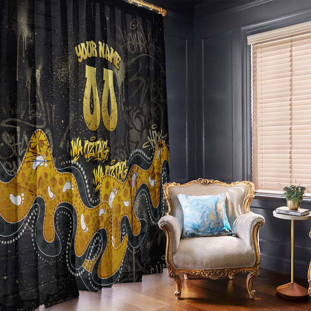Personalised Western Australia Oztag Swan Window Curtain Black Gold Graffiti Aboriginal Dot Pattern
