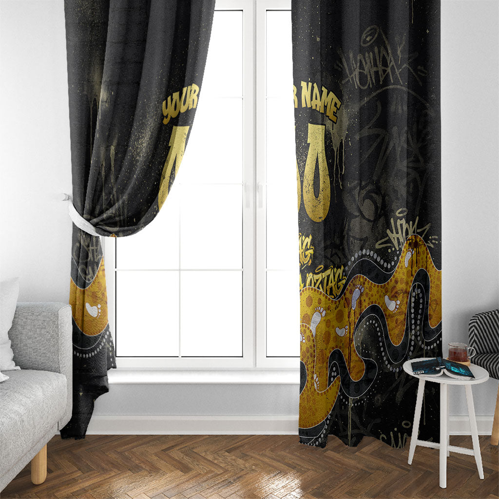 Personalised Western Australia Oztag Swan Window Curtain Black Gold Graffiti Aboriginal Dot Pattern