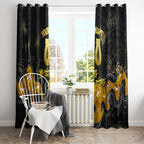 Personalised Western Australia Oztag Swan Window Curtain Black Gold Graffiti Aboriginal Dot Pattern