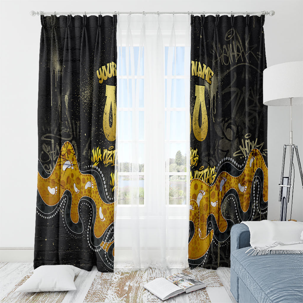 Personalised Western Australia Oztag Swan Window Curtain Black Gold Graffiti Aboriginal Dot Pattern