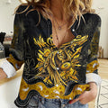 Personalised Western Australia Oztag Swan Women Casual Shirt Black Gold Graffiti Aboriginal Dot Pattern