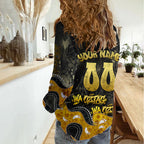Personalised Western Australia Oztag Swan Women Casual Shirt Black Gold Graffiti Aboriginal Dot Pattern