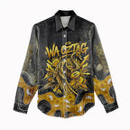 Personalised Western Australia Oztag Swan Women Casual Shirt Black Gold Graffiti Aboriginal Dot Pattern