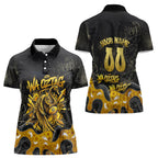 Personalised Western Australia Oztag Swan Women Polo Shirt Black Gold Graffiti Aboriginal Dot Pattern