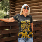 Personalised Western Australia Oztag Swan Women Polo Shirt Black Gold Graffiti Aboriginal Dot Pattern