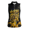 Personalised Western Australia Oztag Swan Women Sleeveless Polo Shirt Black Gold Graffiti Aboriginal Dot Pattern