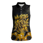 Personalised Western Australia Oztag Swan Women Sleeveless Polo Shirt Black Gold Graffiti Aboriginal Dot Pattern