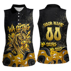 Personalised Western Australia Oztag Swan Women Sleeveless Polo Shirt Black Gold Graffiti Aboriginal Dot Pattern