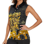 Personalised Western Australia Oztag Swan Women Sleeveless Polo Shirt Black Gold Graffiti Aboriginal Dot Pattern