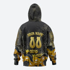 Personalised Western Australia Oztag Swan Zip Hoodie Black Gold Graffiti Aboriginal Dot Pattern