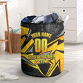 Personalised Western Australia Oztag Swan Laundry Basket Black Gold Geometric Swan Aboriginal
