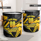 Personalised Western Australia Oztag Swan Laundry Basket Black Gold Geometric Swan Aboriginal
