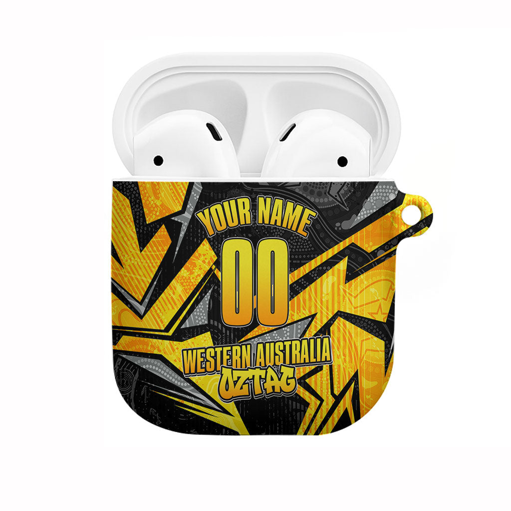Personalised Western Australia Oztag Swan AirPods Case Black Gold Geometric Swan Aboriginal