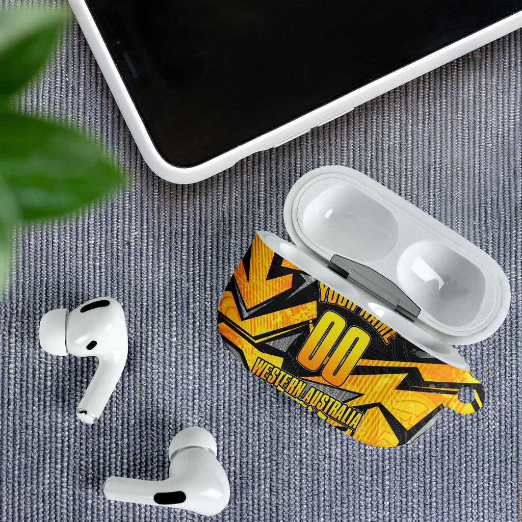 Personalised Western Australia Oztag Swan AirPods Case Black Gold Geometric Swan Aboriginal