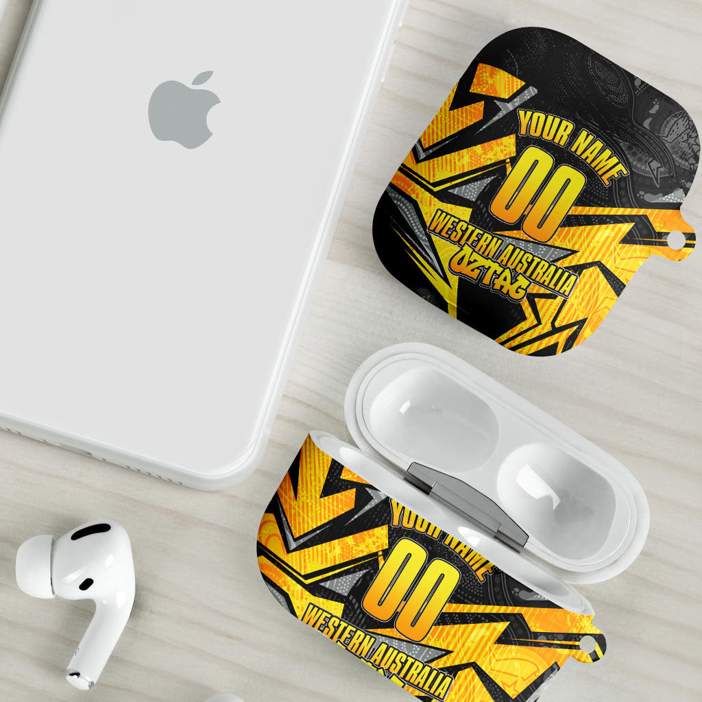 Personalised Western Australia Oztag Swan AirPods Case Black Gold Geometric Swan Aboriginal