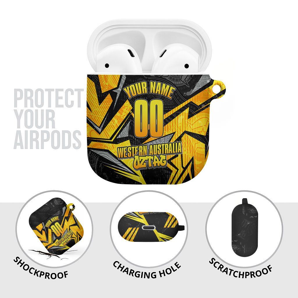 Personalised Western Australia Oztag Swan AirPods Case Black Gold Geometric Swan Aboriginal