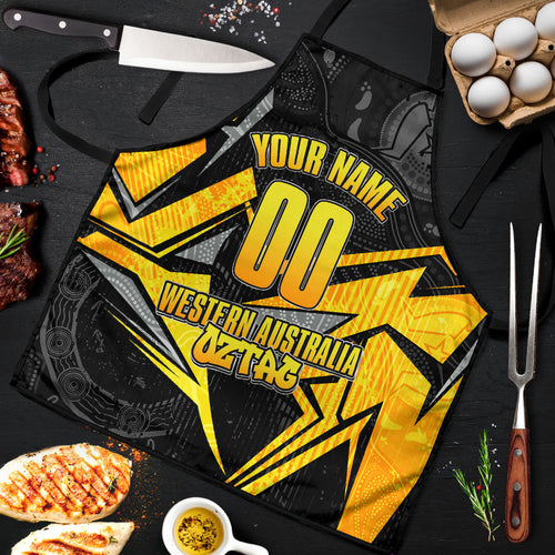 Personalised Western Australia Oztag Swan Apron Black Gold Geometric Swan Aboriginal
